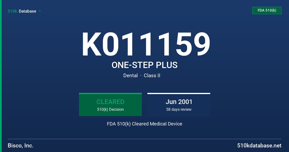 K011159 ONE-STEP PLUS FDA 510(k) Cleared Medical Device