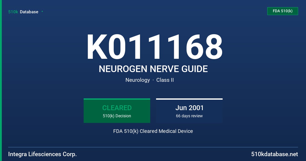 K011168 NEUROGEN NERVE GUIDE FDA 510(k) Cleared Medical Device
