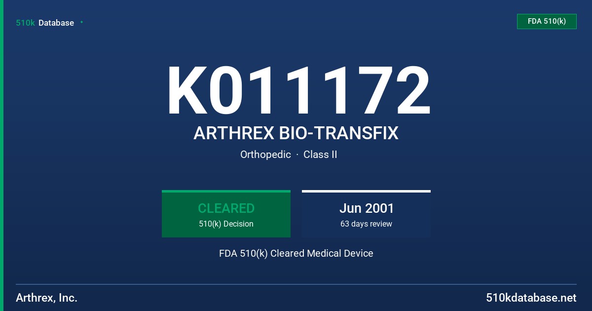 K011172 ARTHREX BIO-TRANSFIX FDA 510(k) Cleared Medical Device