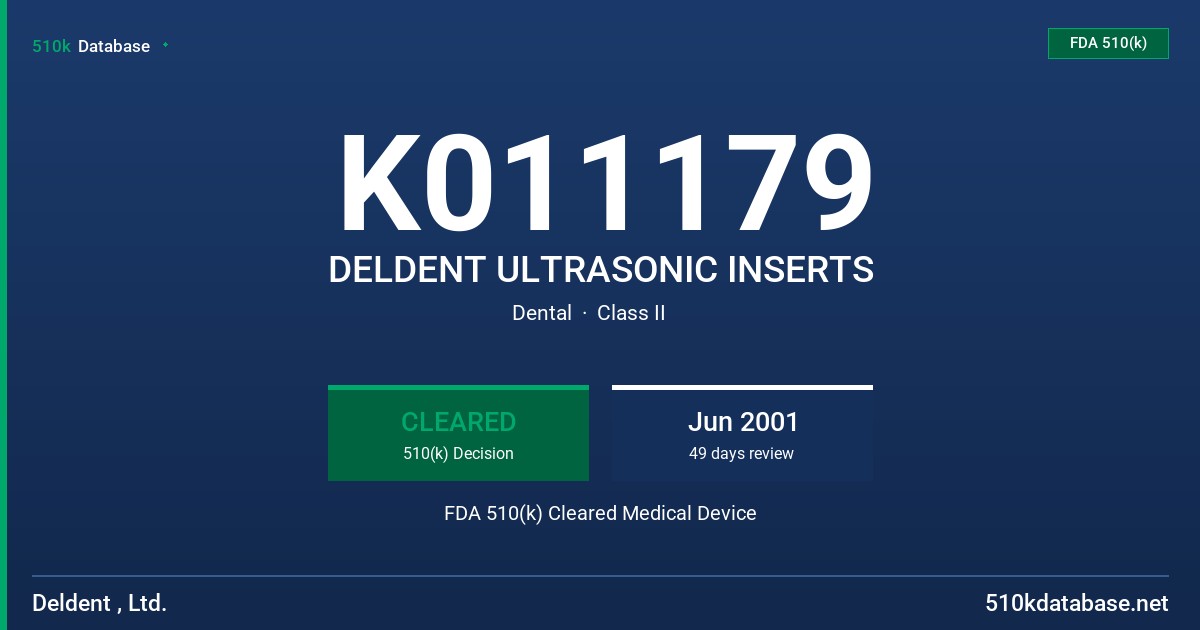K011179 DELDENT ULTRASONIC INSERTS FDA 510(k) Cleared Medical Device