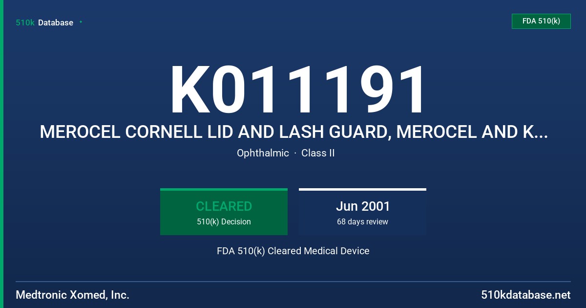 K011191 MEROCEL CORNELL LID AND LASH GUARD, MEROCEL AND KEROCEL OPHTHALMIC SPONGES FDA 510(k) Cleared Medical Device