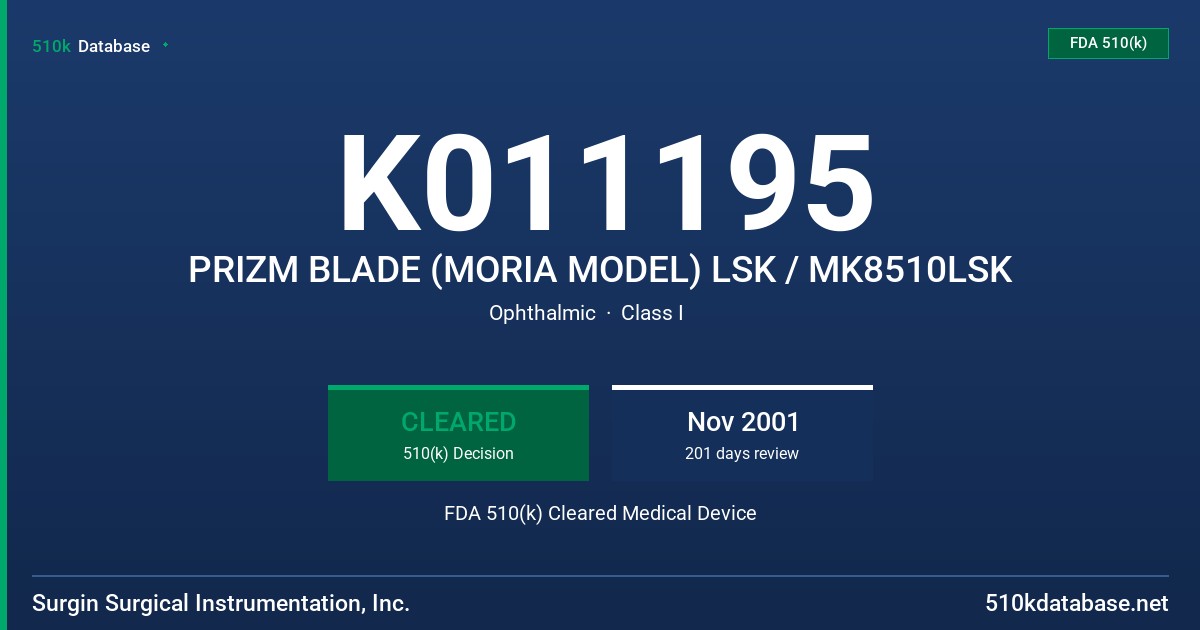 K011195 PRIZM BLADE (MORIA MODEL) LSK / MK8510LSK FDA 510(k) Cleared Medical Device