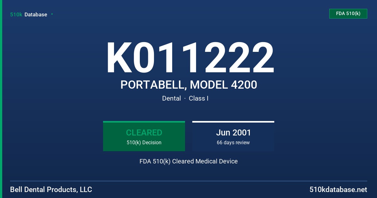 K011222 PORTABELL, MODEL 4200 FDA 510(k) Cleared Medical Device