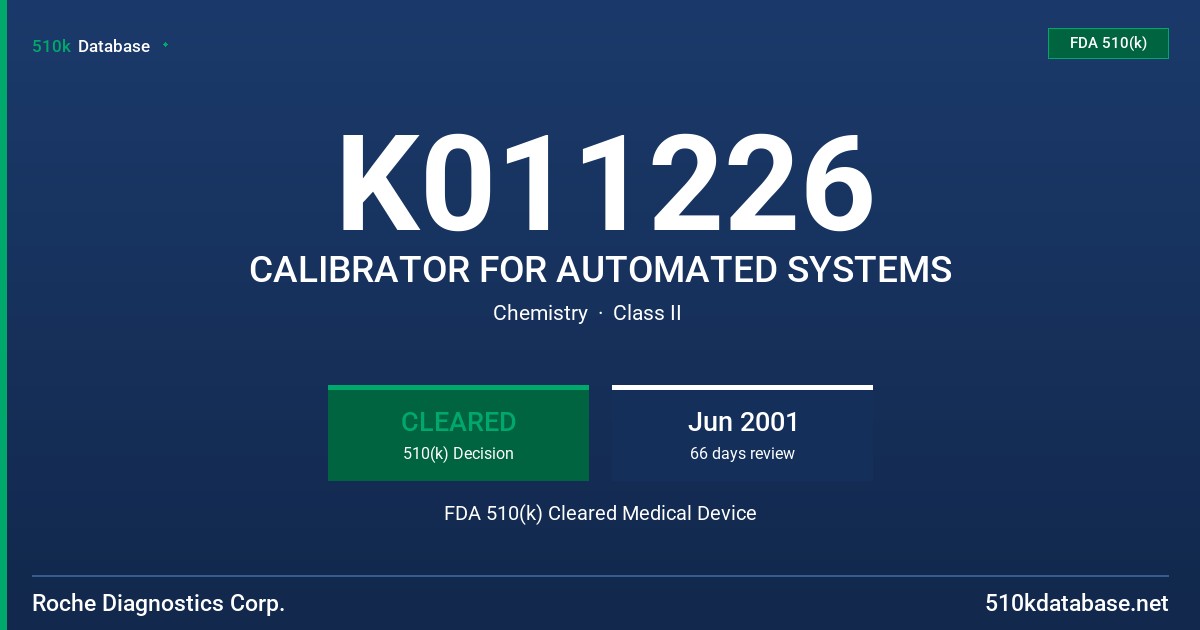 K011226 CALIBRATOR FOR AUTOMATED SYSTEMS FDA 510(k) Cleared Medical Device