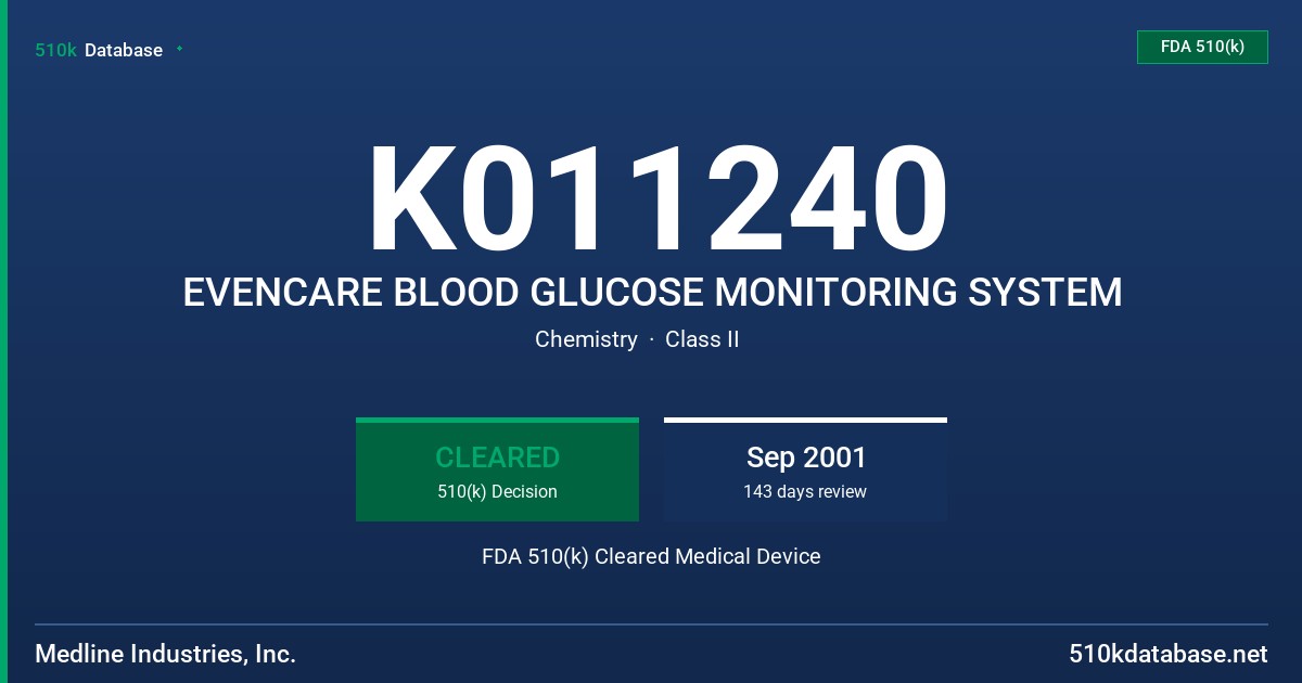 K011240 EVENCARE BLOOD GLUCOSE MONITORING SYSTEM FDA 510(k) Cleared Medical Device