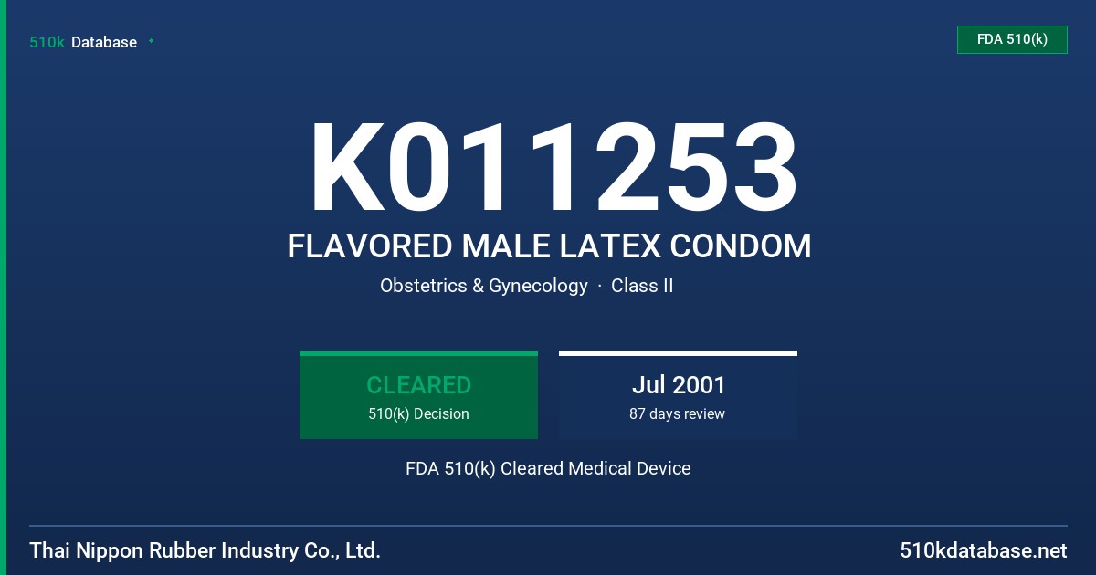 K011253 FLAVORED MALE LATEX CONDOM FDA 510(k) Cleared Medical Device