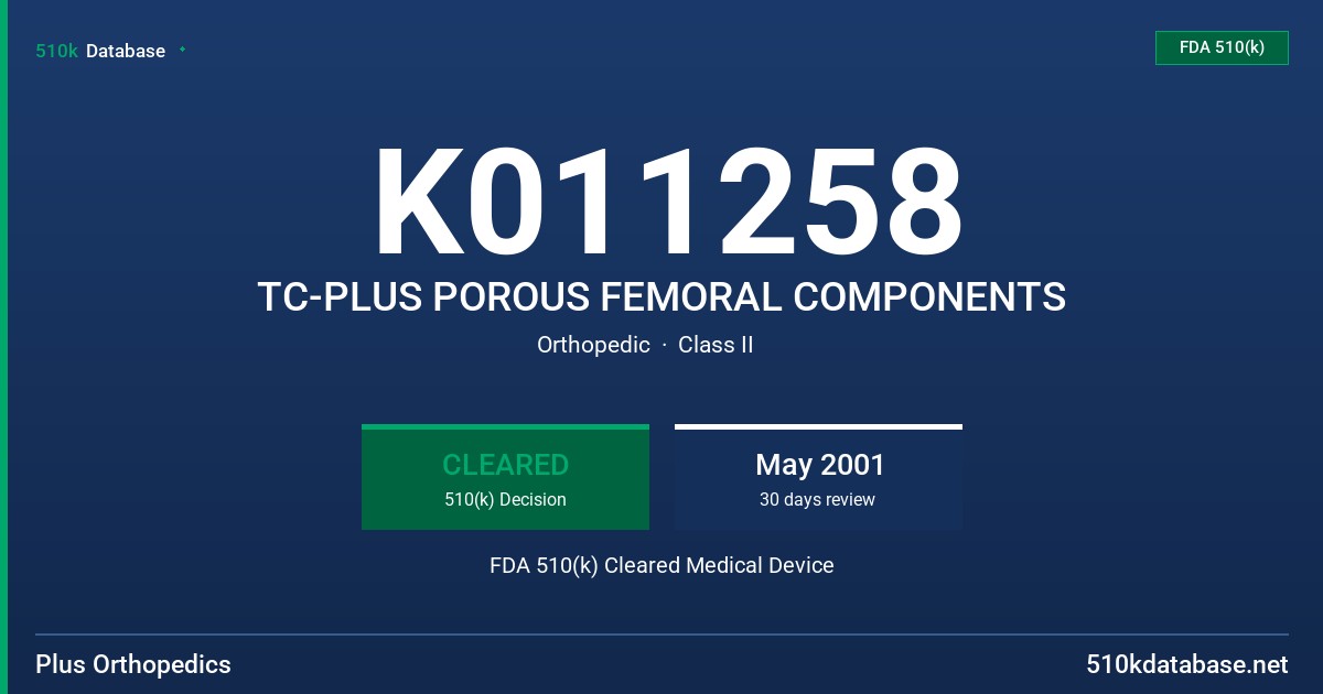 K011258 TC-PLUS POROUS FEMORAL COMPONENTS FDA 510(k) Cleared Medical Device