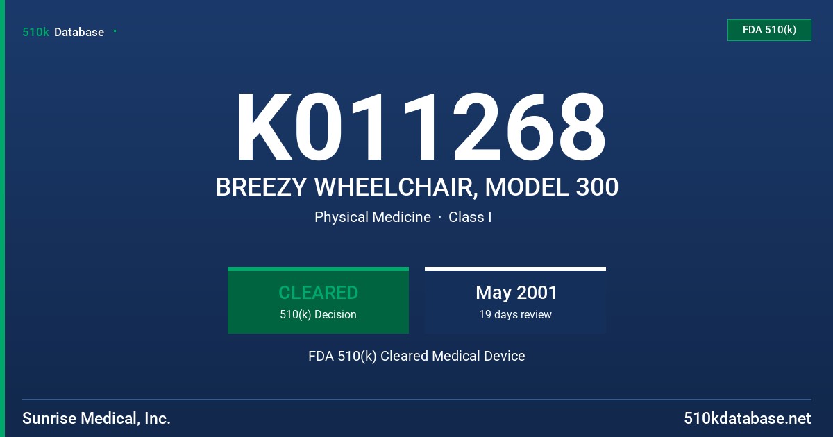 K011268 BREEZY WHEELCHAIR, MODEL 300 FDA 510(k) Cleared Medical Device