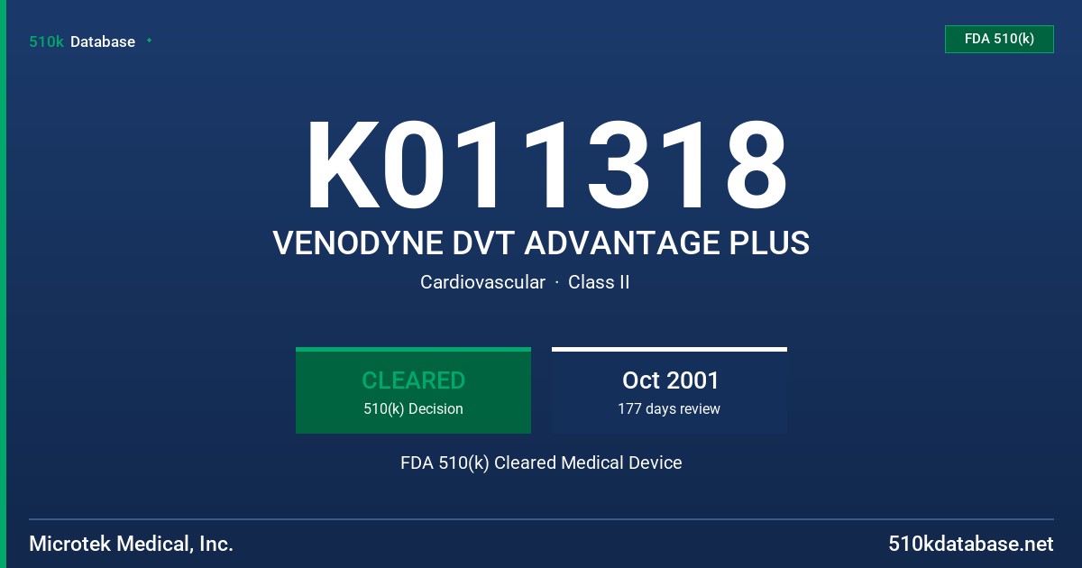 K011318 VENODYNE DVT ADVANTAGE PLUS FDA 510(k) Cleared Medical Device