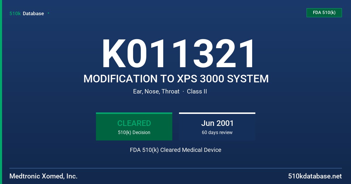 K011321 MODIFICATION TO XPS 3000 SYSTEM FDA 510(k) Cleared Medical Device