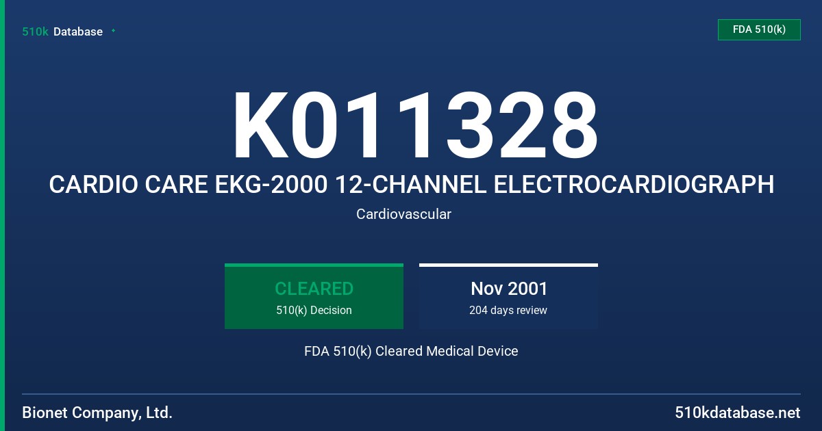 K011328 CARDIO CARE EKG-2000 12-CHANNEL ELECTROCARDIOGRAPH FDA 510(k) Cleared Medical Device