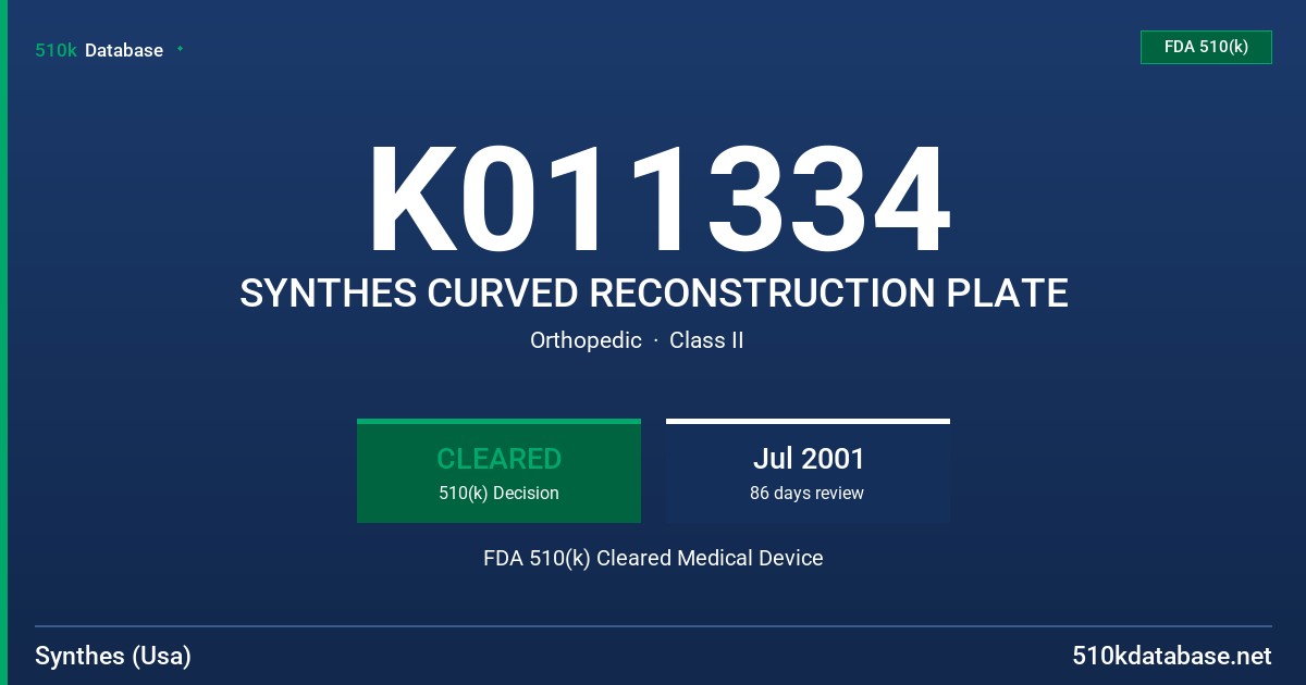 K011334 SYNTHES CURVED RECONSTRUCTION PLATE FDA 510(k) Cleared Medical Device