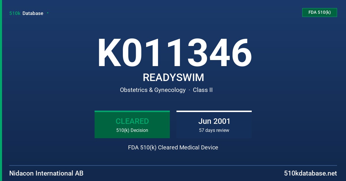 K011346 READYSWIM FDA 510(k) Cleared Medical Device
