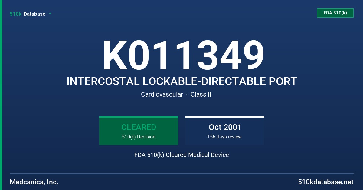 K011349 INTERCOSTAL LOCKABLE-DIRECTABLE PORT FDA 510(k) Cleared Medical Device
