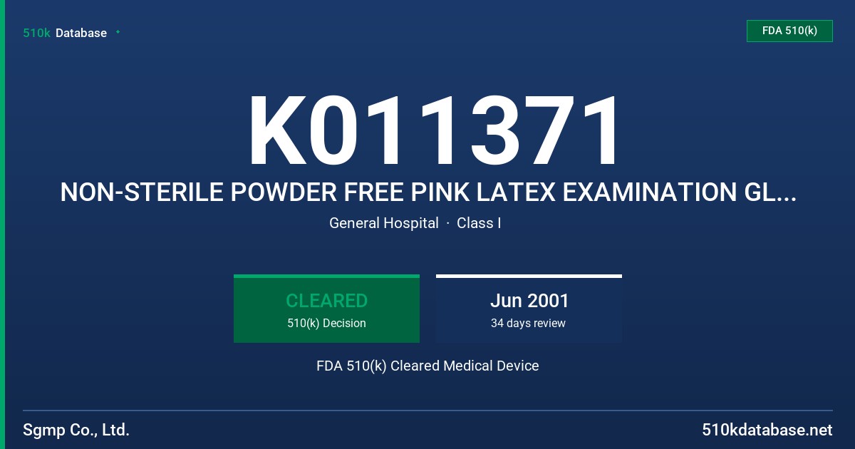 K011371 NON-STERILE POWDER FREE PINK LATEX EXAMINATION GLOVE AND NON-STERILE POWDER FREE PINK LATEX EXAMINATION GLOVE WITH STRAW FDA 510(k) Cleared Medical Device