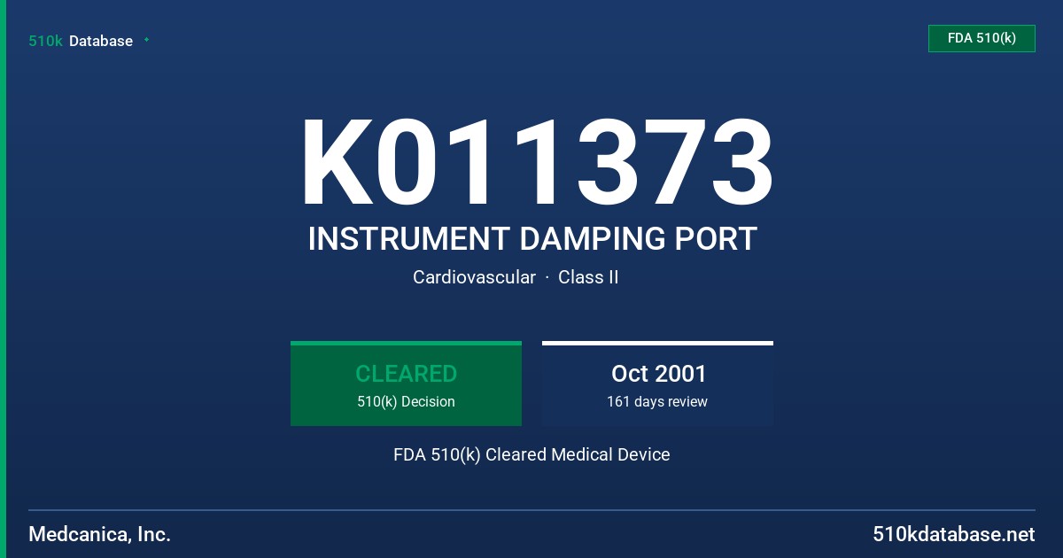 K011373 INSTRUMENT DAMPING PORT FDA 510(k) Cleared Medical Device