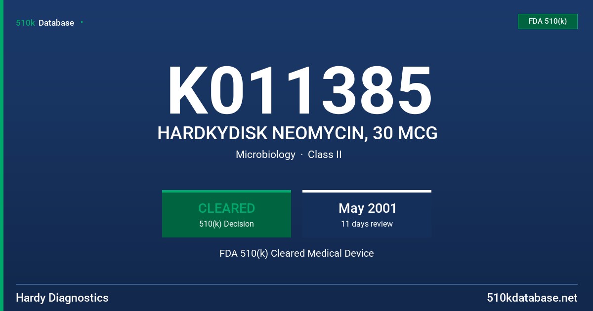 K011385 HARDKYDISK NEOMYCIN, 30 MCG FDA 510(k) Cleared Medical Device