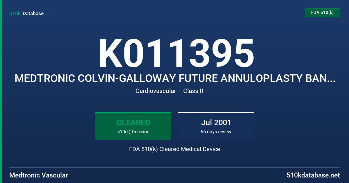 K011395 MEDTRONIC COLVIN-GALLOWAY FUTURE ANNULOPLASTY BAND, MODEL 638B FDA 510(k) Cleared Medical Device