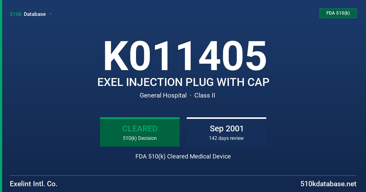 K011405 EXEL INJECTION PLUG WITH CAP FDA 510(k) Cleared Medical Device