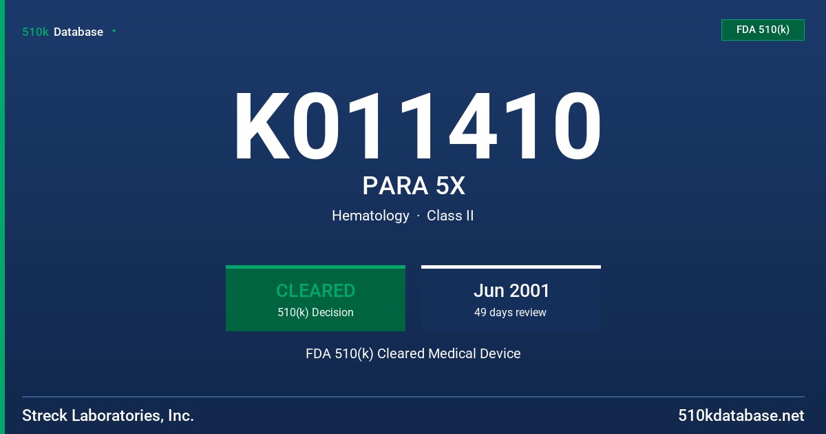 K011410 PARA 5X FDA 510(k) Cleared Medical Device