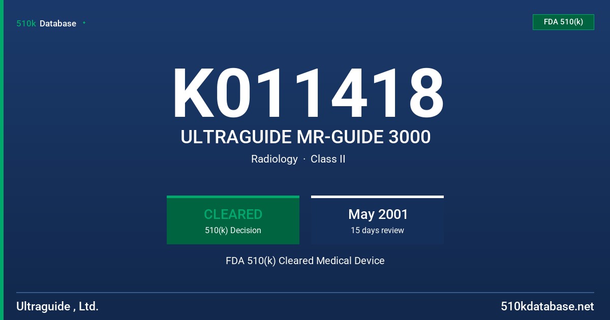 K011418 ULTRAGUIDE MR-GUIDE 3000 FDA 510(k) Cleared Medical Device