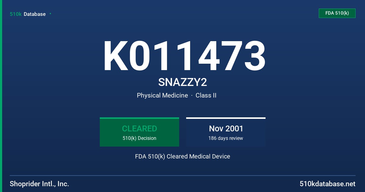 K011473 SNAZZY2 FDA 510(k) Cleared Medical Device