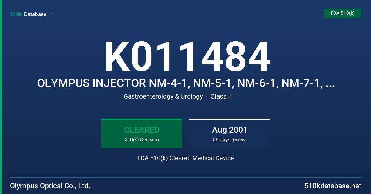K011484 OLYMPUS INJECTOR NM-4-1, NM-5-1, NM-6-1, NM-7-1, NM-8-1, NM-9-1 FDA 510(k) Cleared Medical Device