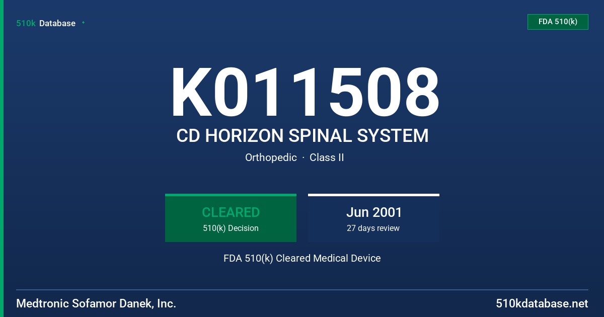 K011508 CD HORIZON SPINAL SYSTEM FDA 510(k) Cleared Medical Device