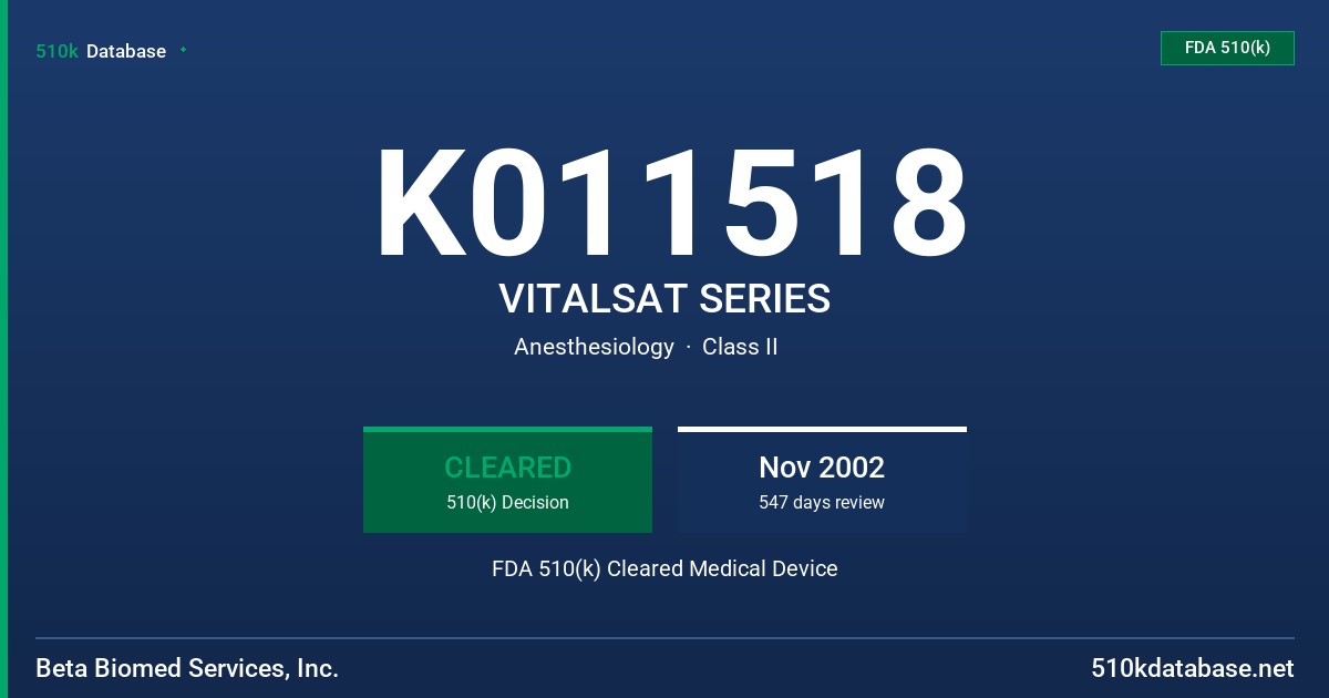K011518 VITALSAT SERIES FDA 510(k) Cleared Medical Device
