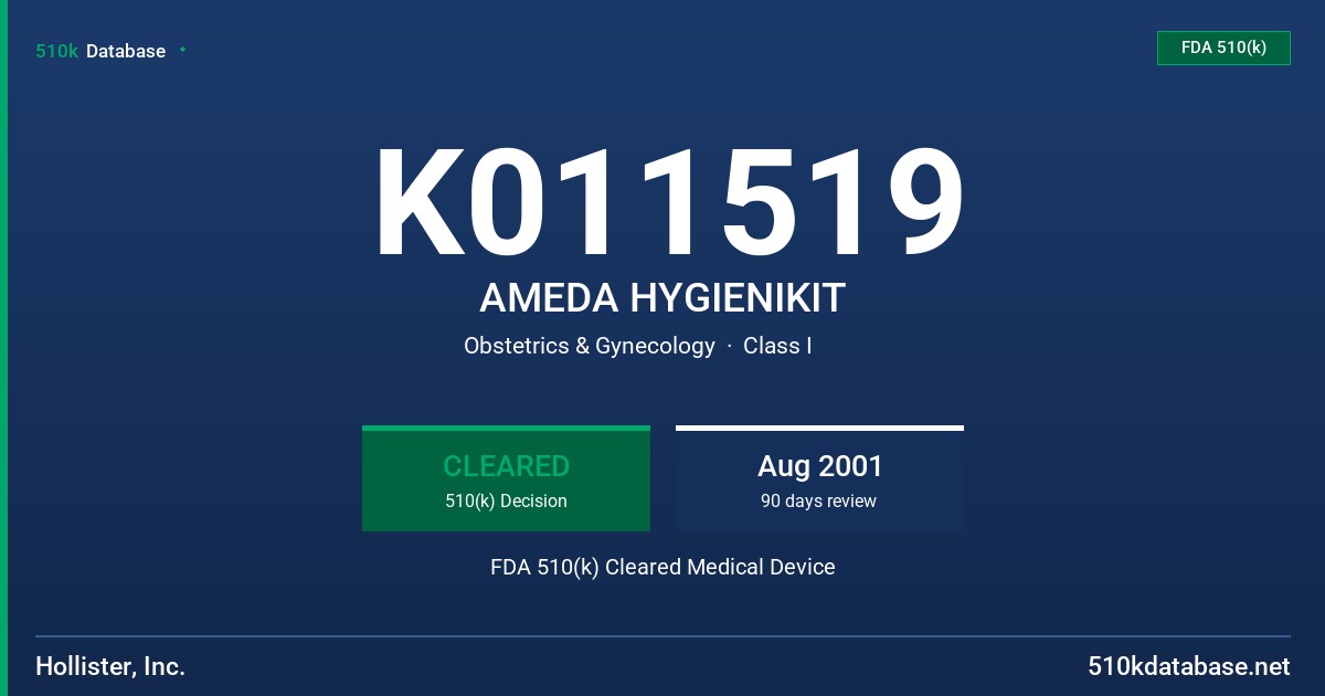 K011519 AMEDA HYGIENIKIT FDA 510(k) Cleared Medical Device