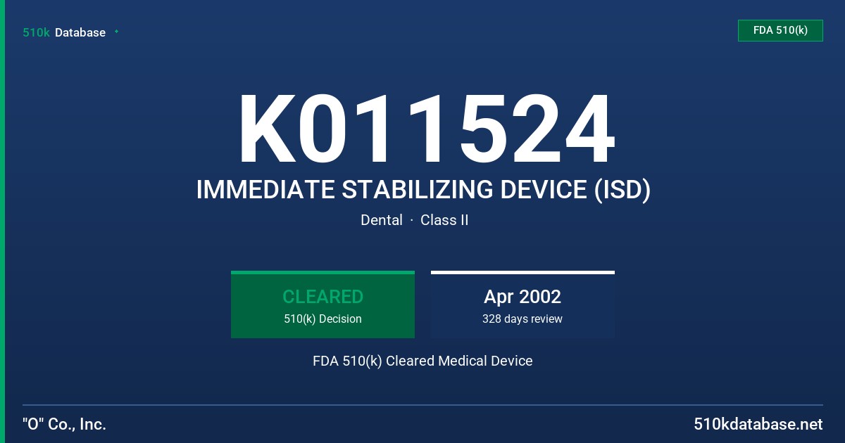 K011524 IMMEDIATE STABILIZING DEVICE (ISD) FDA 510(k) Cleared Medical Device