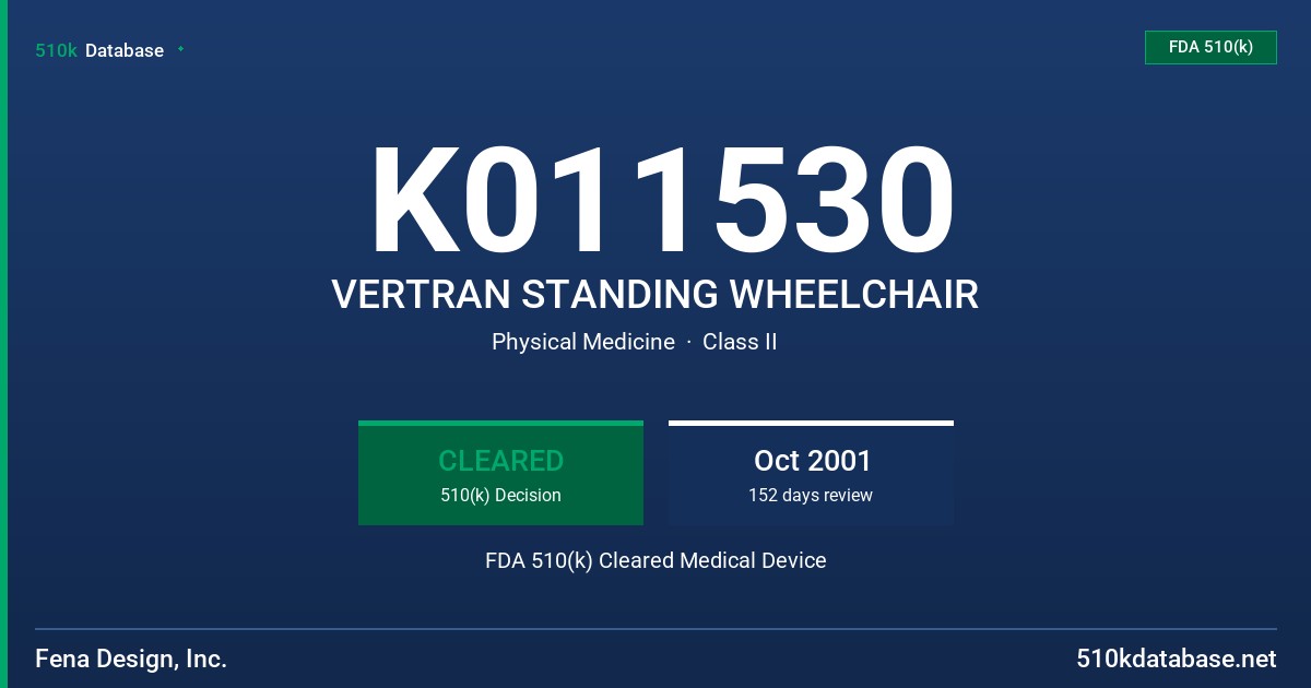 K011530 VERTRAN STANDING WHEELCHAIR FDA 510(k) Cleared Medical Device