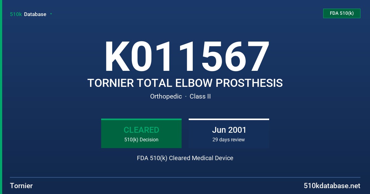 K011567 TORNIER TOTAL ELBOW PROSTHESIS FDA 510(k) Cleared Medical Device