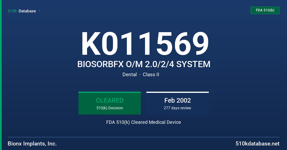 K011569 BIOSORBFX O/M 2.0/2/4 SYSTEM FDA 510(k) Cleared Medical Device