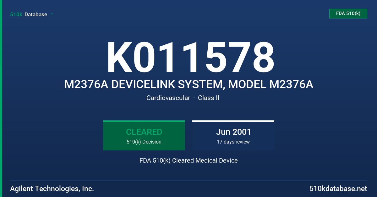 K011578 M2376A DEVICELINK SYSTEM, MODEL M2376A FDA 510(k) Cleared Medical Device