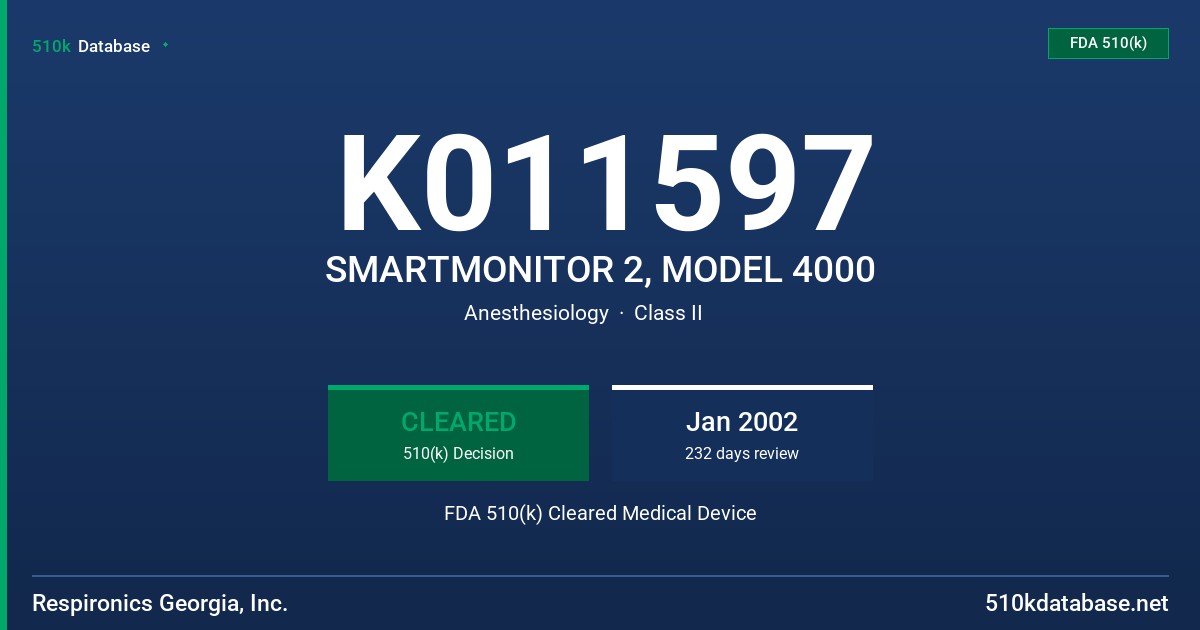 K011597 SMARTMONITOR 2, MODEL 4000 FDA 510(k) Cleared Medical Device
