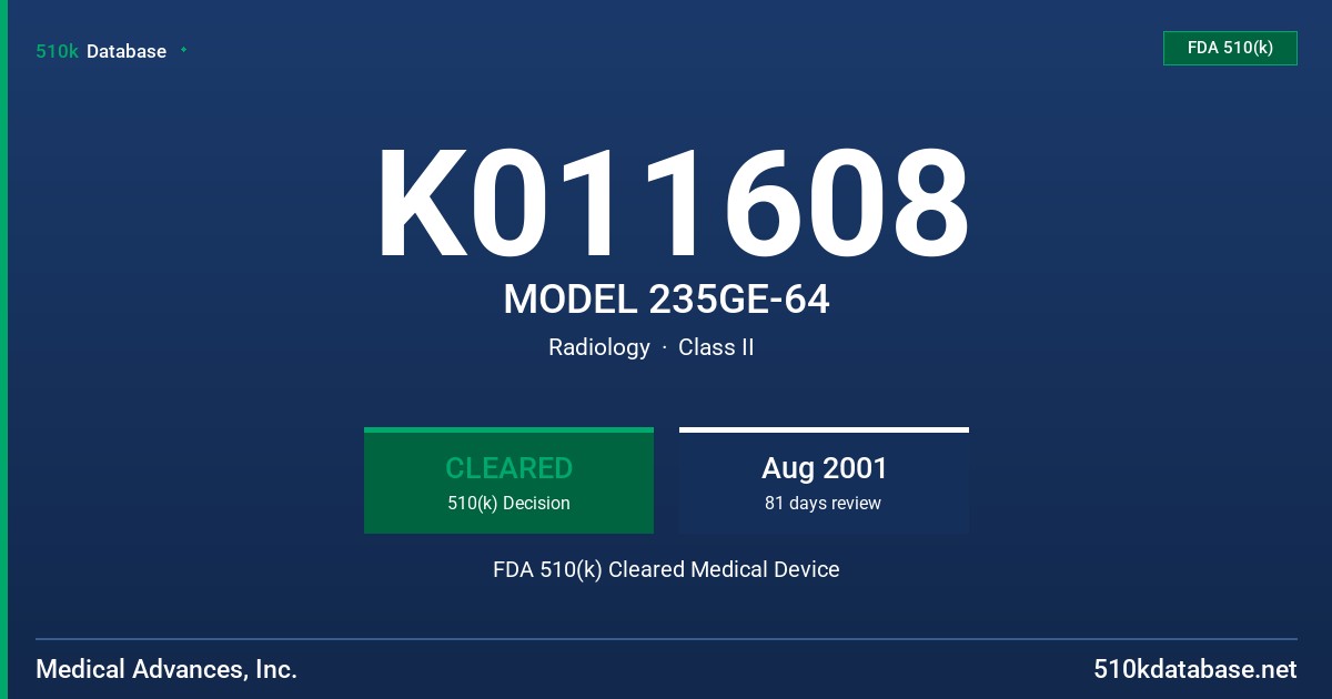 K011608 MODEL 235GE-64 FDA 510(k) Cleared Medical Device
