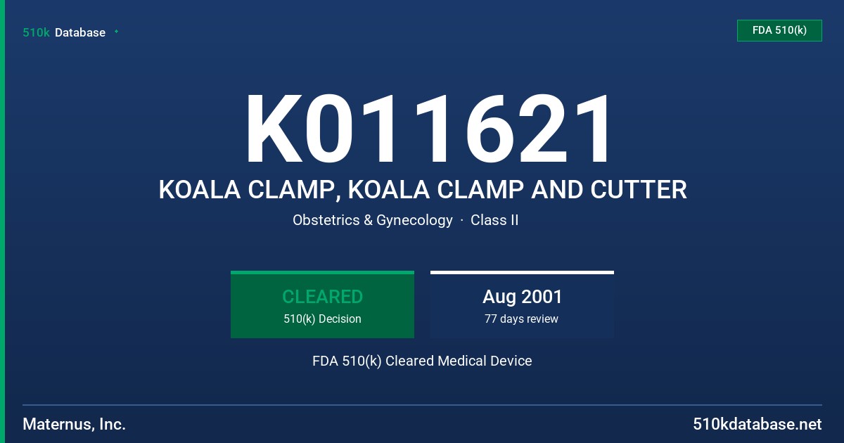K011621 KOALA CLAMP, KOALA CLAMP AND CUTTER FDA 510(k) Cleared Medical Device