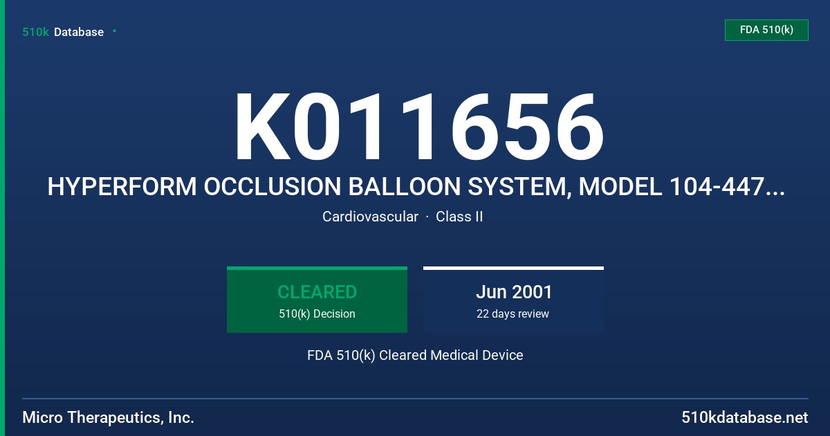 K011656 HYPERFORM OCCLUSION BALLOON SYSTEM, MODEL 104-4470, 104-4471, 104-4770, 104-4771 FDA 510(k) Cleared Medical Device