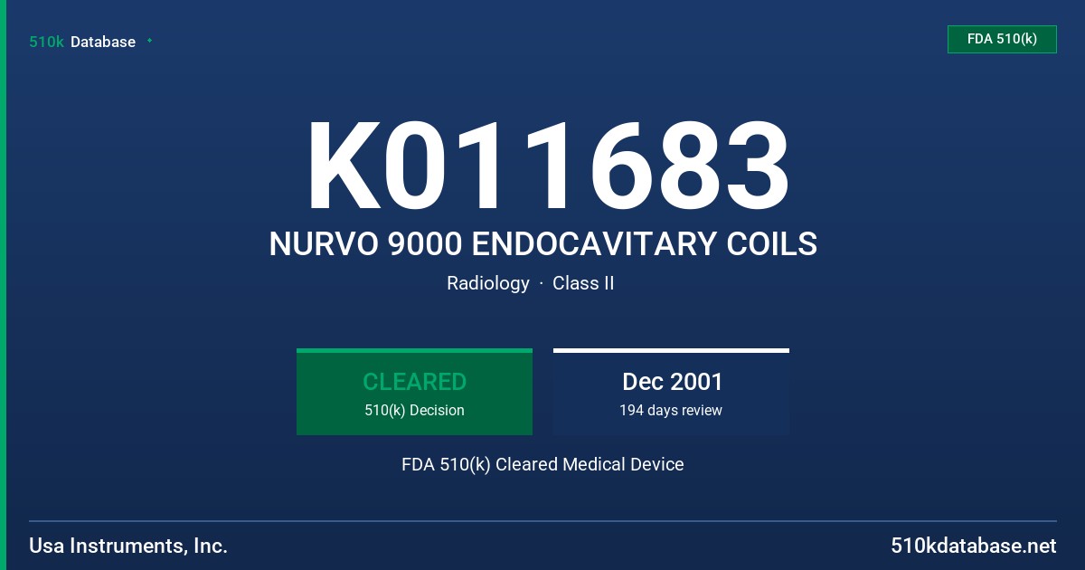 K011683 NURVO 9000 ENDOCAVITARY COILS FDA 510(k) Cleared Medical Device