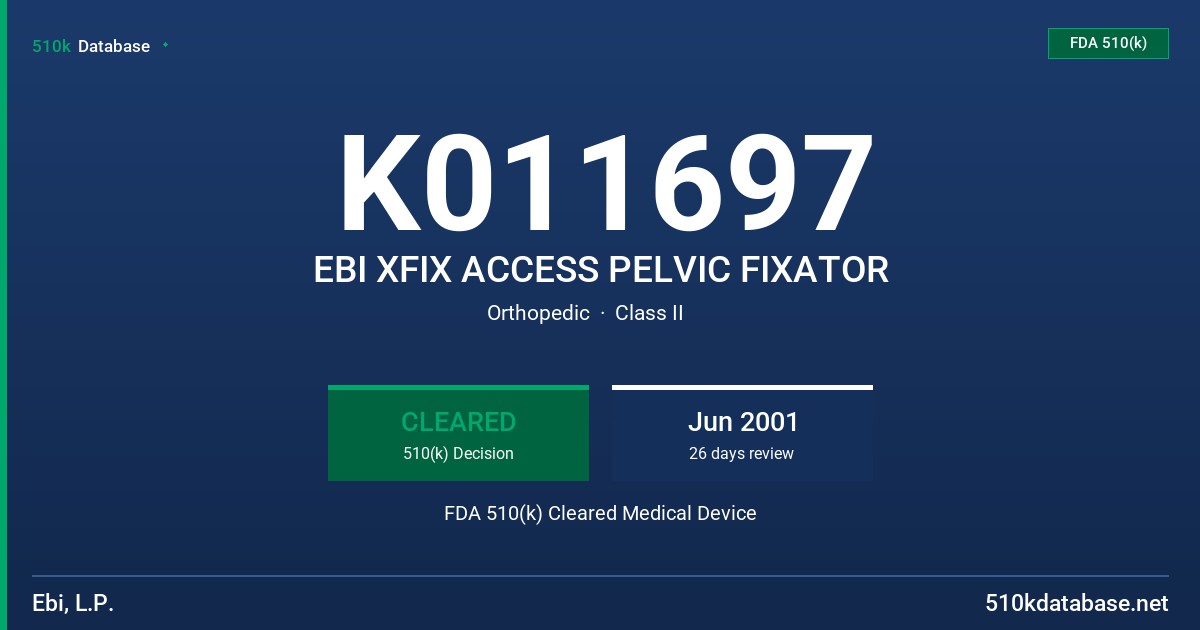K011697 EBI XFIX ACCESS PELVIC FIXATOR FDA 510(k) Cleared Medical Device
