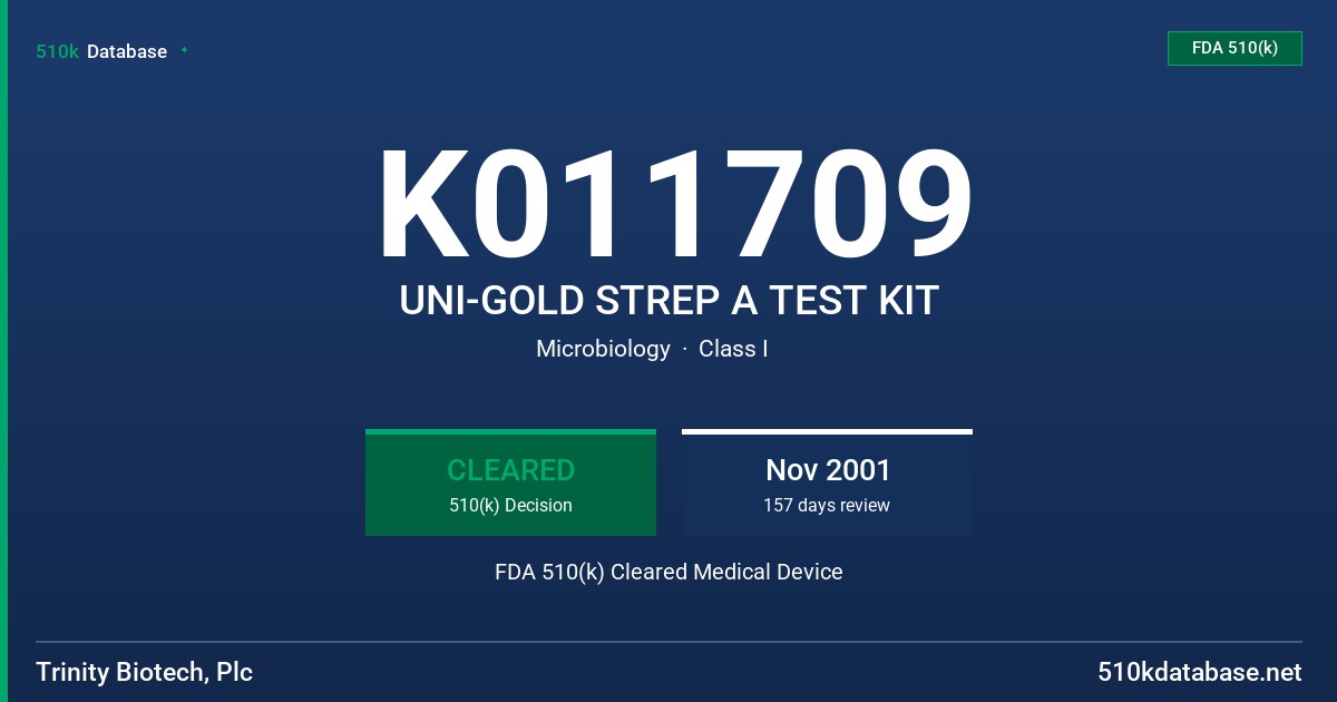 K011709 UNI-GOLD STREP A TEST KIT FDA 510(k) Cleared Medical Device