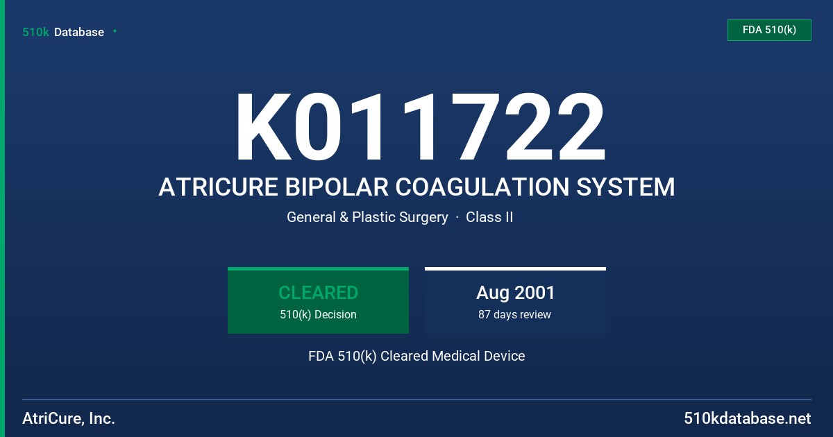 K011722 ATRICURE BIPOLAR COAGULATION SYSTEM FDA 510(k) Cleared Medical Device