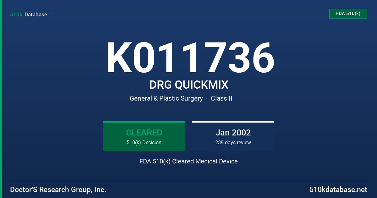 K011736 DRG QUICKMIX FDA 510(k) Cleared Medical Device