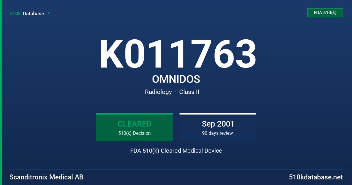K011763 OMNIDOS FDA 510(k) Cleared Medical Device