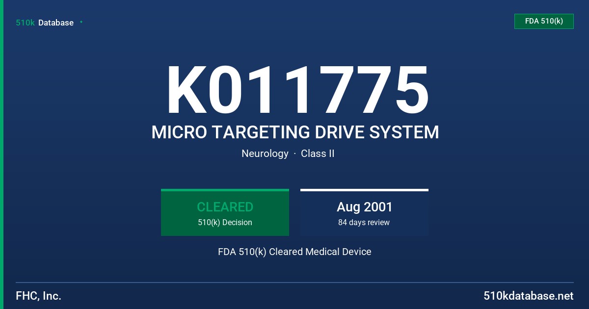 K011775 MICRO TARGETING DRIVE SYSTEM FDA 510(k) Cleared Medical Device
