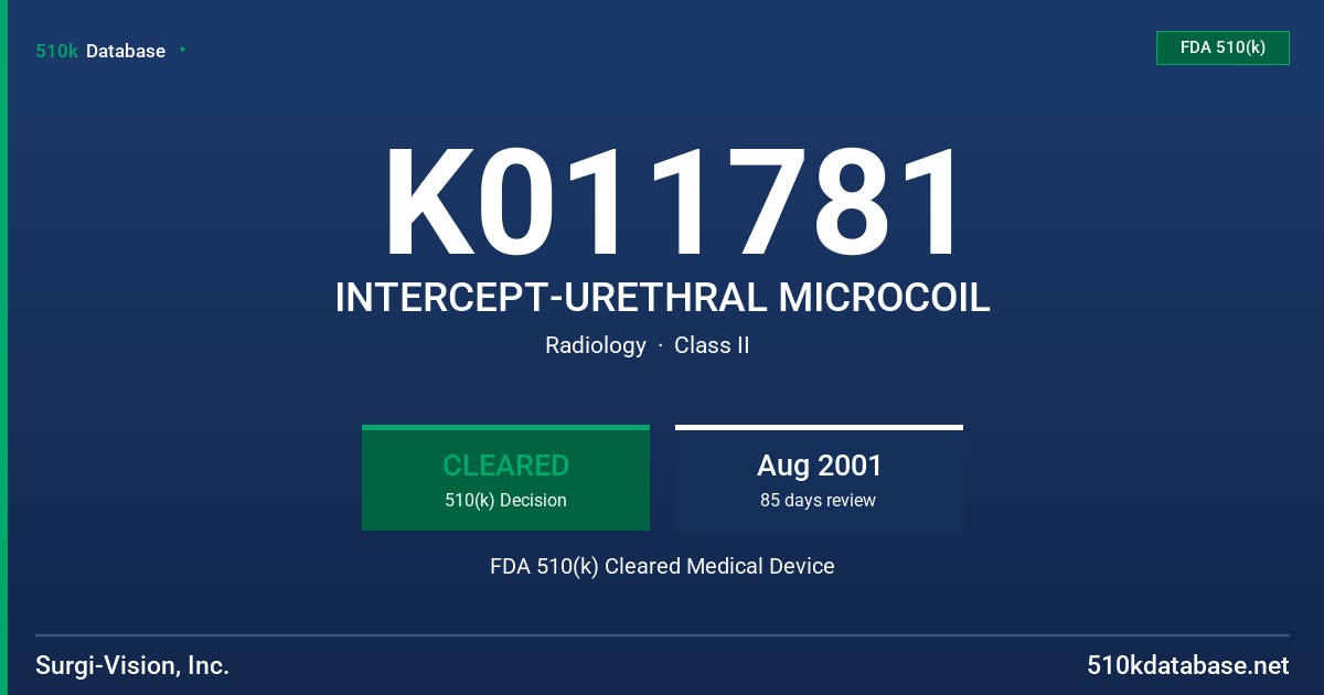 K011781 INTERCEPT-URETHRAL MICROCOIL FDA 510(k) Cleared Medical Device