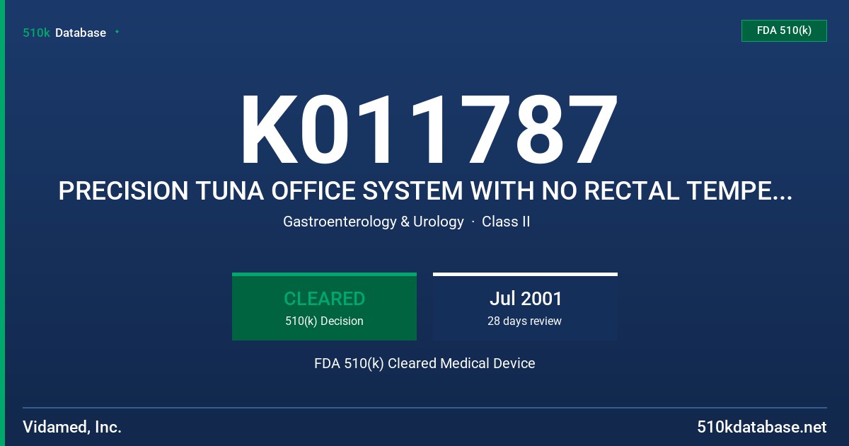 K011787 PRECISION TUNA OFFICE SYSTEM WITH NO RECTAL TEMPERATURE MONITORING TAPE FDA 510(k) Cleared Medical Device