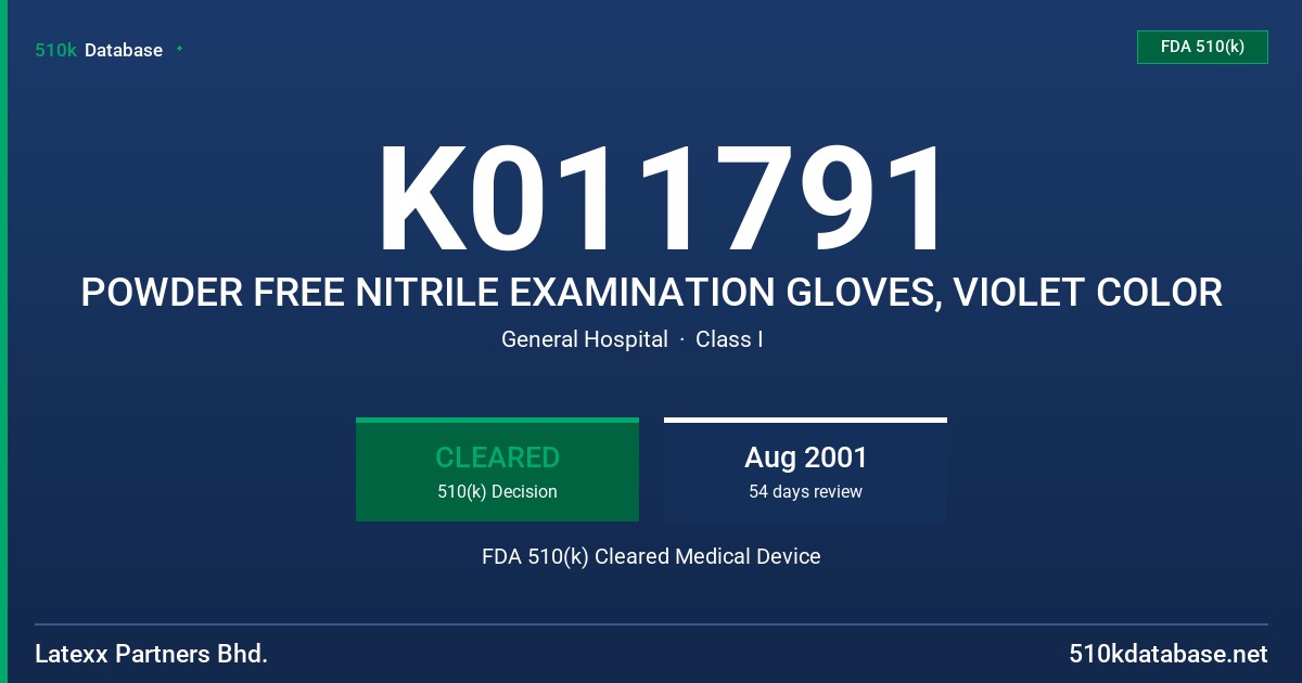K011791 POWDER FREE NITRILE EXAMINATION GLOVES, VIOLET COLOR FDA 510(k) Cleared Medical Device