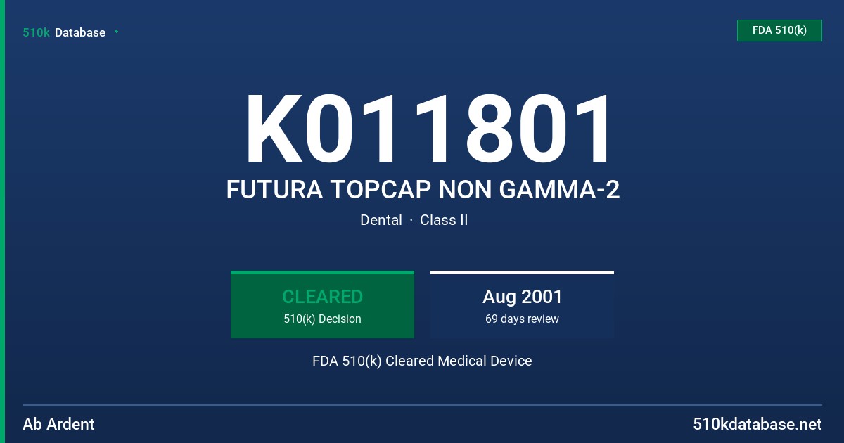 K011801 FUTURA TOPCAP NON GAMMA-2 FDA 510(k) Cleared Medical Device